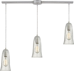Hammered Glass 3 Light Pendant In Satin Nickel