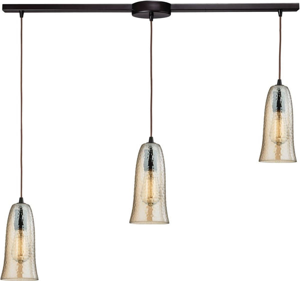 Hammered Glass 3 Light Pendant In Oil Rubbed Bronze