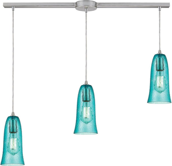 Hammered Glass 3 Light Pendant In Satin Nickel