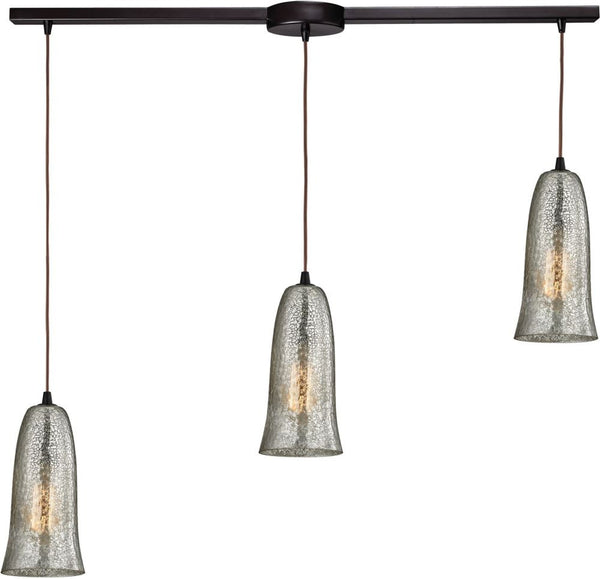 Hammered Glass 3 Light Pendant In Oil Rubbed Bronze
