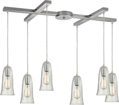 Hammered Glass 6 Light Pendant In Satin Nickel