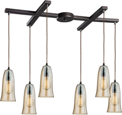 Hammered Glass 6 Light Pendant In Oil Rubbed Bronze