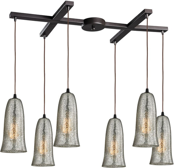Hammered Glass 6 Light Pendant In Oil Rubbed Bronze