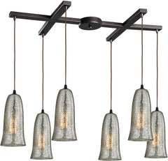 Hammered Glass 6 Light Pendant In Oil Rubbed Bronze