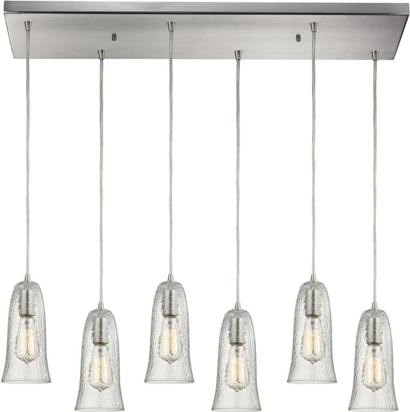 Hammered Glass 6 Light Pendant In Satin Nickel