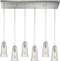 Hammered Glass 6 Light Pendant In Satin Nickel