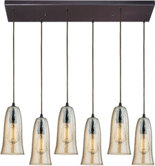 Hammered Glass 6 Light Pendant In Oil Rubbed Bronze