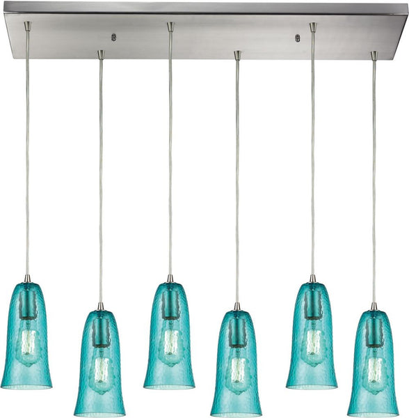 Hammered Glass 6 Light Pendant In Satin Nickel