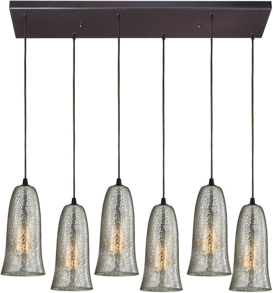 Hammered Glass 6 Light Pendant In Oil Rubbed Bronze