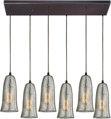 Hammered Glass 6 Light Pendant In Oil Rubbed Bronze