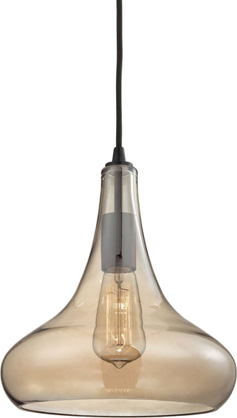 Orbital 1 Light Pendant In Oil Rubbed Bronze and Amber Teak Glass