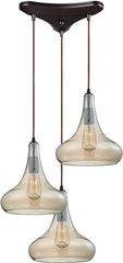 Orbital 3 Light Pendant In Oil Rubbed Bronze and Amber Teak Glass
