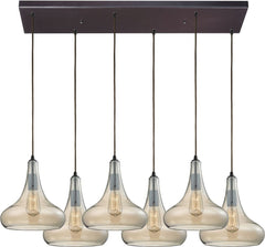 Orbital 6 Light Pendant In Oil Rubbed Bronze and Amber Teak Glass