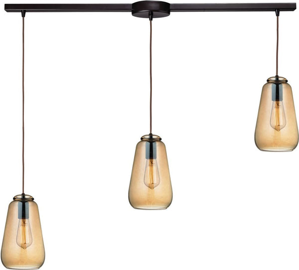 Orbital 3 Light Pendant In Oil Rubbed Bronze and Amber Teak Glass