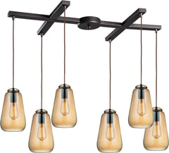 Orbital 6 Light Pendant In Oil Rubbed Bronze and Amber Teak Glass