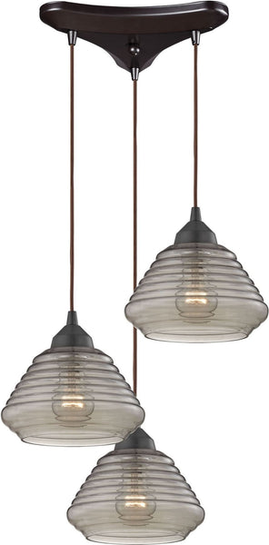 Orbital 3 Light Pendant In Oil Rubbed Bronze and Smoke Glass