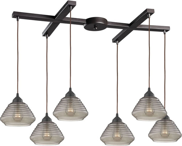 Orbital 6 Light Pendant In Oil Rubbed Bronze and Smoke Glass