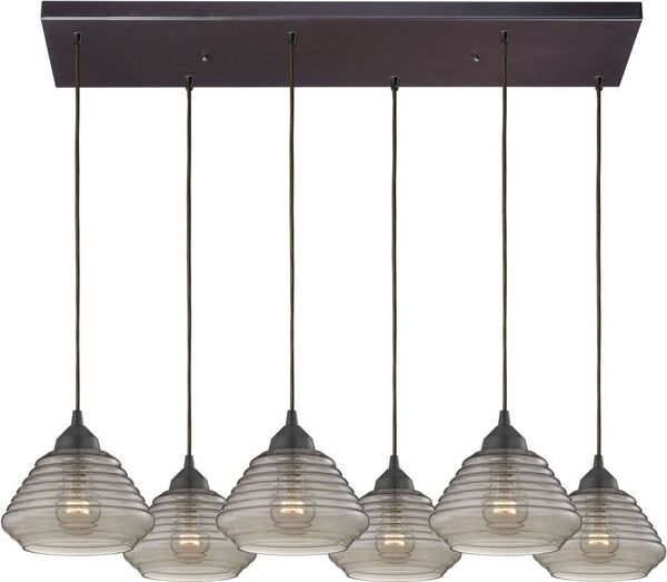 Orbital 6 Light Pendant In Oil Rubbed Bronze and Smoke Glass