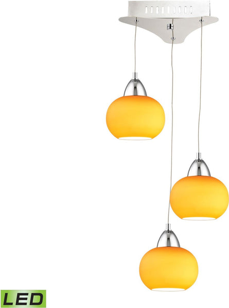 Ciotola 3 Light Led Pendant In Chrome With Yellow Glass