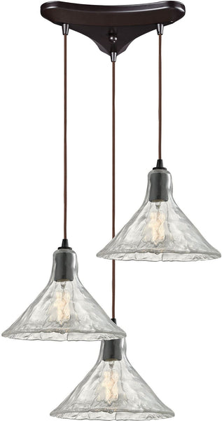Hand Formed Glass 3 Light Pendant In Oil Rubbed Bronze