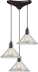 Hand Formed Glass 3 Light Pendant In Oil Rubbed Bronze