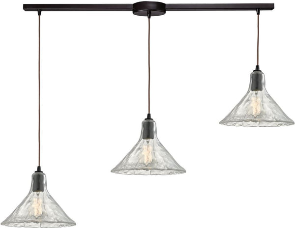 Hand Formed Glass 3 Light Pendant In Oil Rubbed Bronze