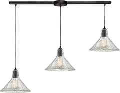Hand Formed Glass 3 Light Pendant In Oil Rubbed Bronze