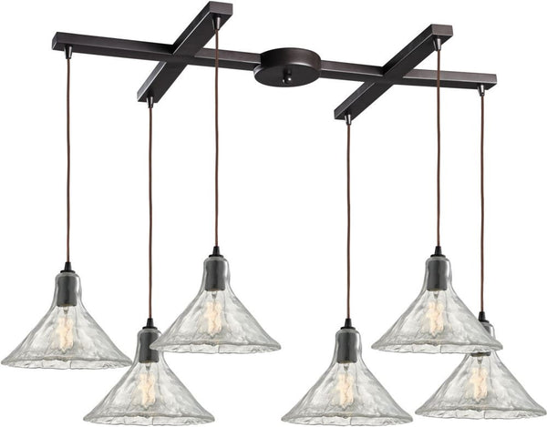 Hand Formed Glass 6 Light Pendant In Oil Rubbed Bronze