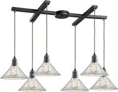 Hand Formed Glass 6 Light Pendant In Oil Rubbed Bronze