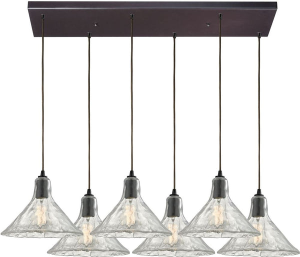 Hand Formed Glass 6 Light Pendant In Oil Rubbed Bronze