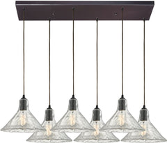 Hand Formed Glass 6 Light Pendant In Oil Rubbed Bronze