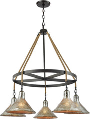 Hand Formed Glass 5 Light Chandelier In Oil Rubbed Bronze