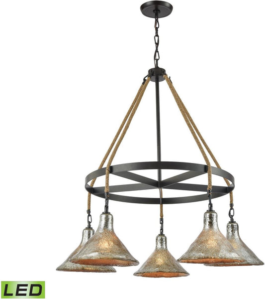 Hand Formed Glass 5 Light Led Chandelier In Oil Rubbed Bronze