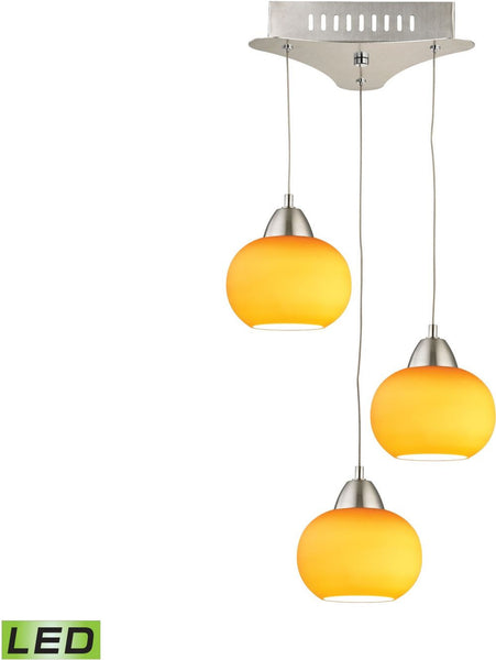 Ciotola 3 Light Led Pendant In Satin Nickel With Yellow Glass