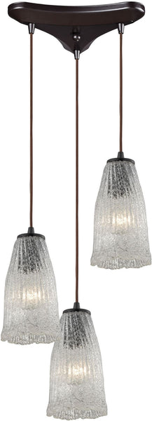 Hand Formed Glass 3 Light Pendant In Oil Rubbed Bronze