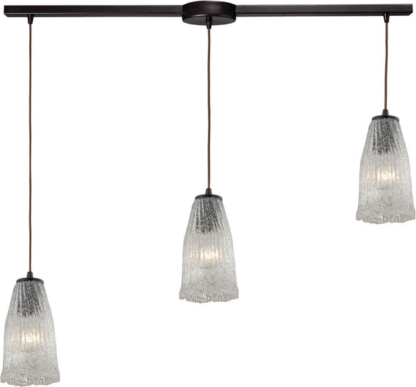 Hand Formed Glass 3 Light Pendant In Oil Rubbed Bronze