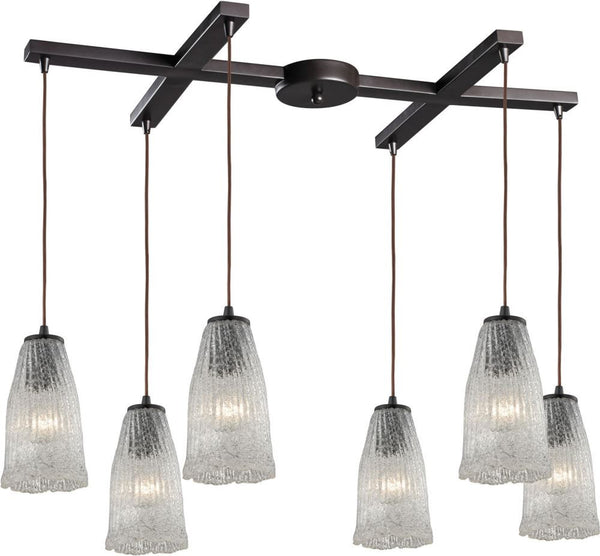 Hand Formed Glass 6 Light Pendant In Oil Rubbed Bronze