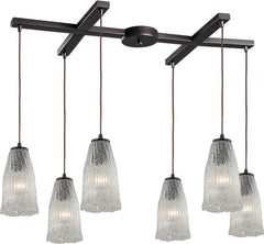 Hand Formed Glass 6 Light Pendant In Oil Rubbed Bronze