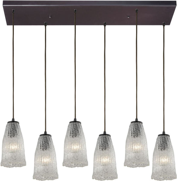 Hand Formed Glass 6 Light Pendant In Oil Rubbed Bronze