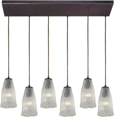 Hand Formed Glass 6 Light Pendant In Oil Rubbed Bronze