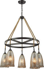 Hand Formed Glass 5 Light Chandelier In Oil Rubbed Bronze