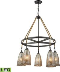 Hand Formed Glass 5 Light Led Chandelier In Oil Rubbed Bronze