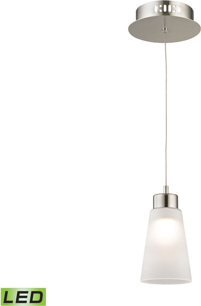 Coppa 1 Light Led Pendant In Satin Nickel With White Glass