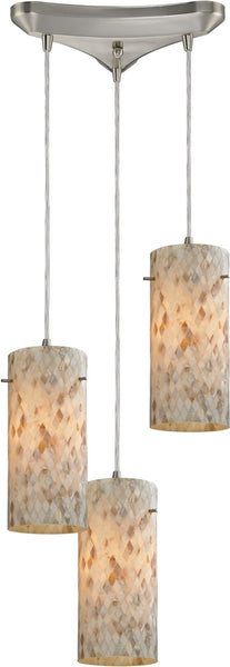 Capri 3 Light Pendant In Satin Nickel and Capiz Shell
