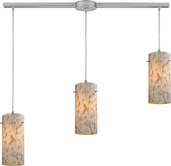 Capri 3 Light Pendant In Satin Nickel and Capiz Shell