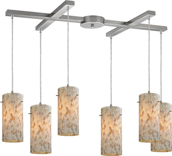 Capri 6 Light Pendant In Satin Nickel and Capiz Shell