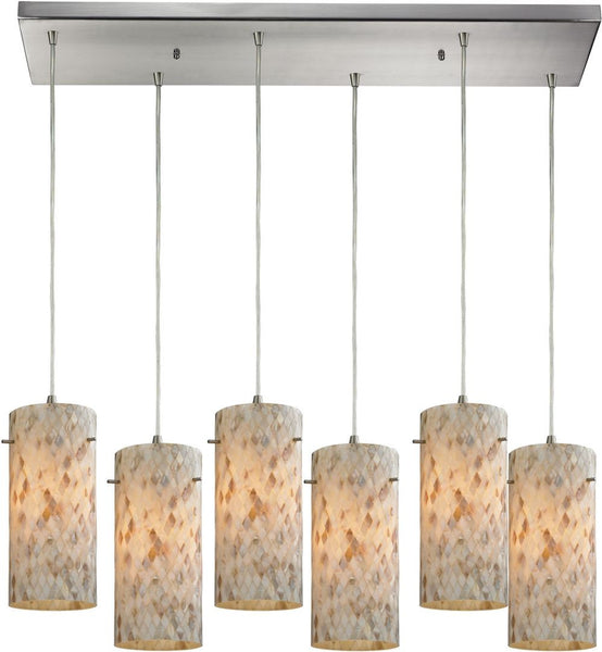 Capri 6 Light Pendant In Satin Nickel and Capiz Shell