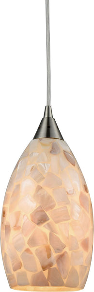 Capri 1 Light Pendant In Satin Nickel and Capiz Shell