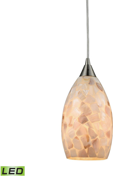 Capri 1 Light Led Pendant In Satin Nickel and Capiz Shell