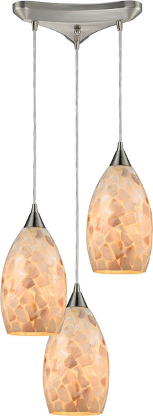 Capri 3 Light Pendant In Satin Nickel and Capiz Shell